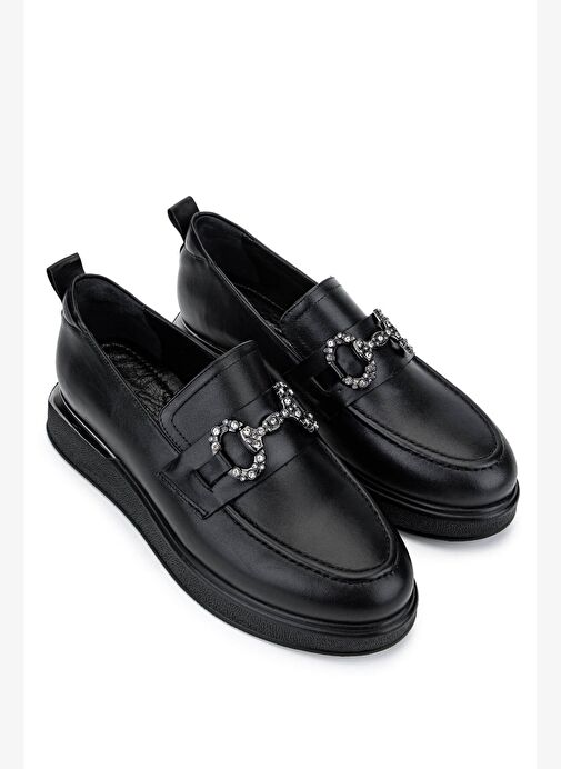 Tamer Tanca Kadın Hakiki Deri Siyah Deri Loafer Ayakkabı - Görsel 3