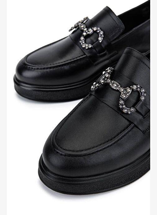 Tamer Tanca Kadın Hakiki Deri Siyah Deri Loafer Ayakkabı - Görsel 5