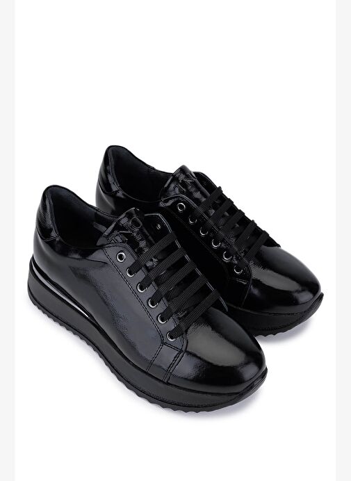 Tamer Tanca Kadın Hakiki Deri Siyah Rugan Sneakers & Spor Ayakkabı - Görsel 3
