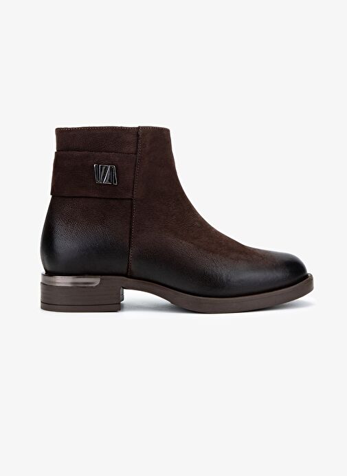 Valmenti Kadın Hakiki Deri Kahverengi Nubuk Düz Bot - Görsel 2