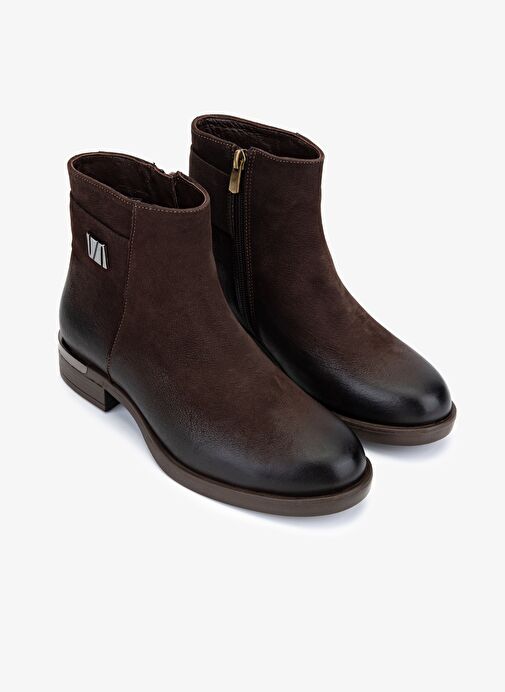 Valmenti Kadın Hakiki Deri Kahverengi Nubuk Düz Bot - Görsel 3
