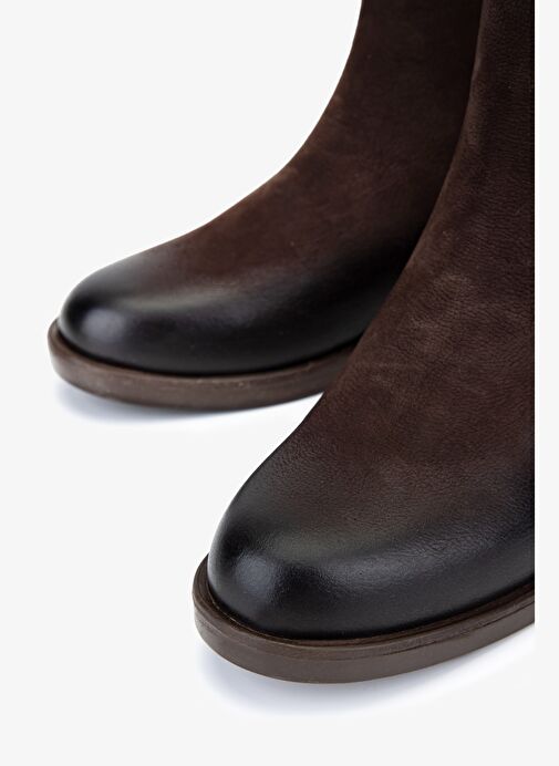 Valmenti Kadın Hakiki Deri Kahverengi Nubuk Düz Bot - Görsel 4