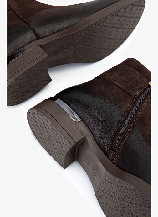 Valmenti Kadın Hakiki Deri Kahverengi Nubuk Düz Bot - Görsel 6