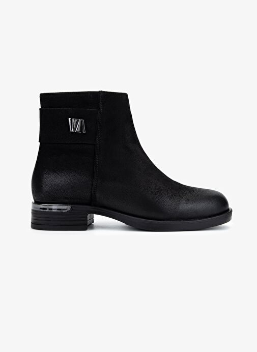 Valmenti Kadın Hakiki Deri Siyah Nubuk Düz Bot - Görsel 2