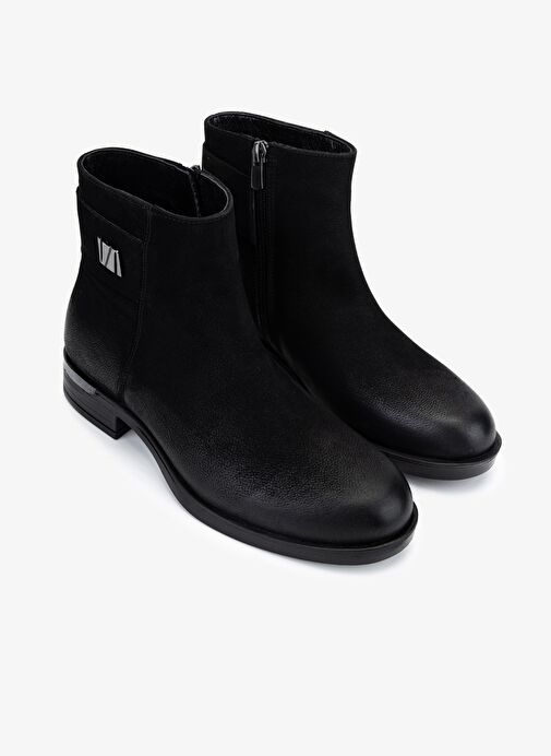 Valmenti Kadın Hakiki Deri Siyah Nubuk Düz Bot - Görsel 3