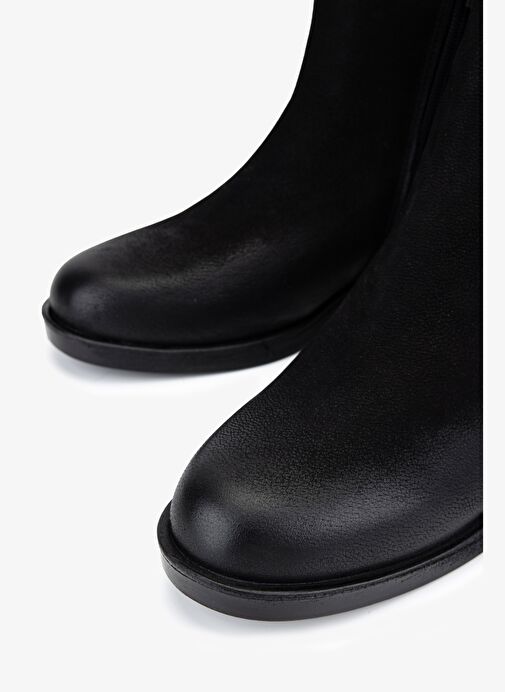 Valmenti Kadın Hakiki Deri Siyah Nubuk Düz Bot - Görsel 4