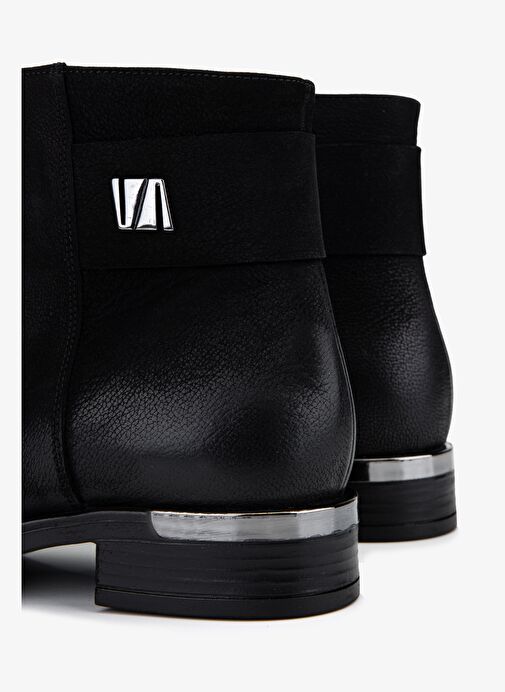 Valmenti Kadın Hakiki Deri Siyah Nubuk Düz Bot - Görsel 5