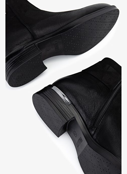 Valmenti Kadın Hakiki Deri Siyah Nubuk Düz Bot - Görsel 6