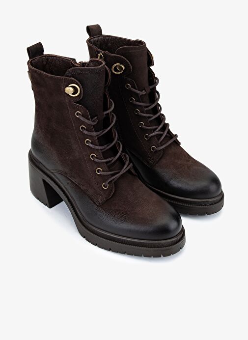 Valmenti Kadın Hakiki Deri Kahverengi Nubuk Topuklu Bot - Görsel 3