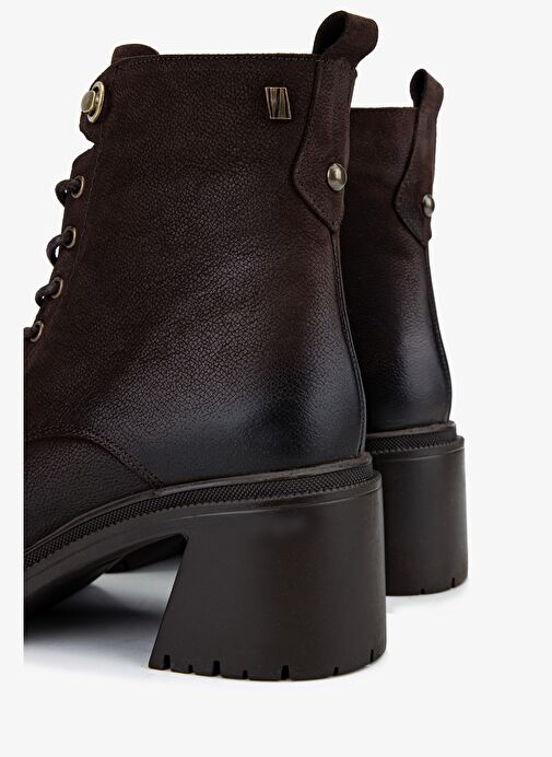 Valmenti Kadın Hakiki Deri Kahverengi Nubuk Topuklu Bot - Görsel 5