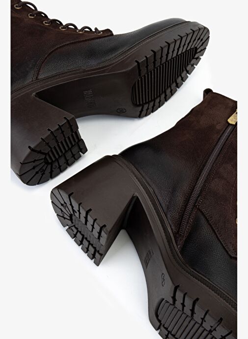 Valmenti Kadın Hakiki Deri Kahverengi Nubuk Topuklu Bot - Görsel 6