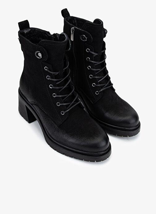 Valmenti Kadın Hakiki Deri Siyah Nubuk Topuklu Bot - Görsel 3