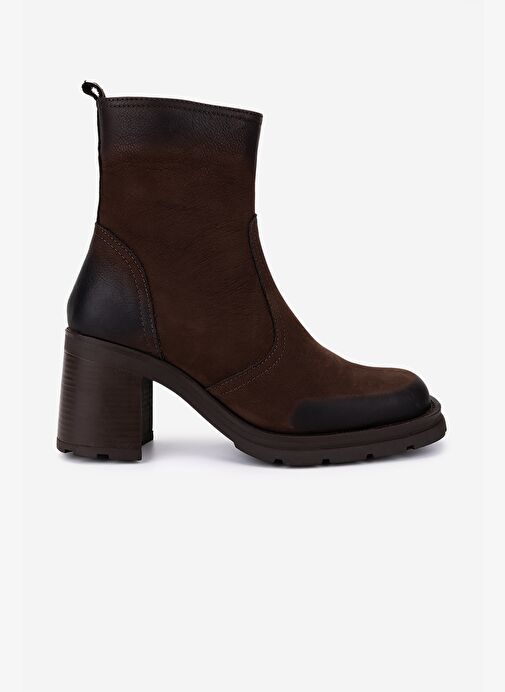 Valmenti Kadın Hakiki Deri Kahverengi Nubuk Topuklu Bot - Görsel 2