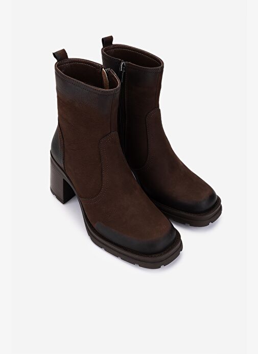 Valmenti Kadın Hakiki Deri Kahverengi Nubuk Topuklu Bot - Görsel 3