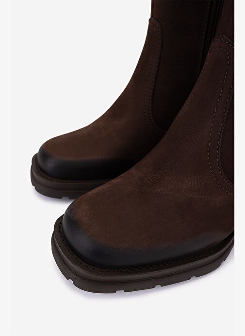 Valmenti Kadın Hakiki Deri Kahverengi Nubuk Topuklu Bot - Görsel 4