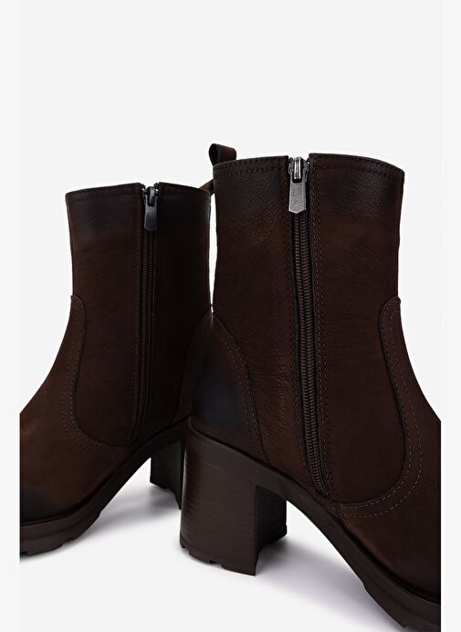 Valmenti Kadın Hakiki Deri Kahverengi Nubuk Topuklu Bot - Görsel 5