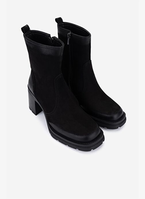 Valmenti Kadın Hakiki Deri Siyah Nubuk Topuklu Bot - Görsel 3