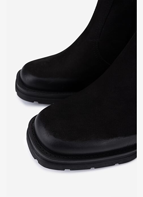 Valmenti Kadın Hakiki Deri Siyah Nubuk Topuklu Bot - Görsel 4