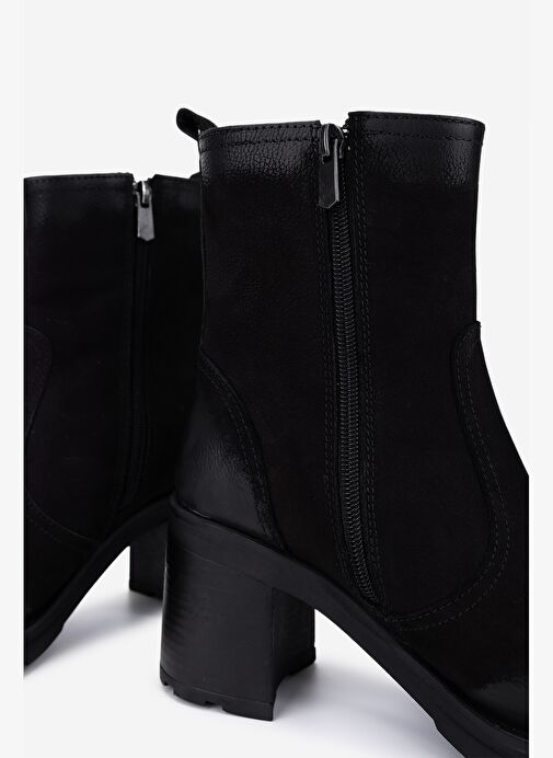 Valmenti Kadın Hakiki Deri Siyah Nubuk Topuklu Bot - Görsel 5