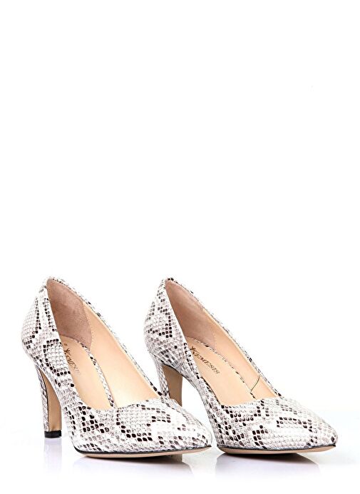 Karina Gerçek Deri Kadın Topuklu Ayakkabı Beyaz Baskı - Görsel 2