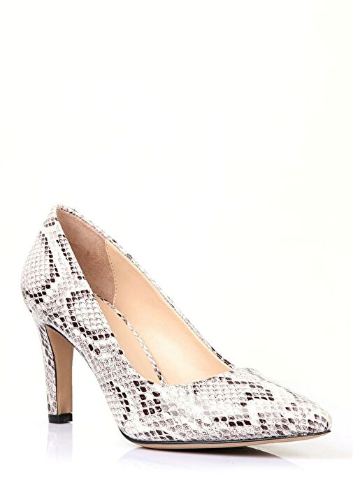 Karina Gerçek Deri Kadın Topuklu Ayakkabı Beyaz Baskı - Görsel 3