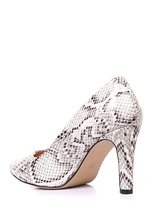 Karina Gerçek Deri Kadın Topuklu Ayakkabı Beyaz Baskı - Görsel 6