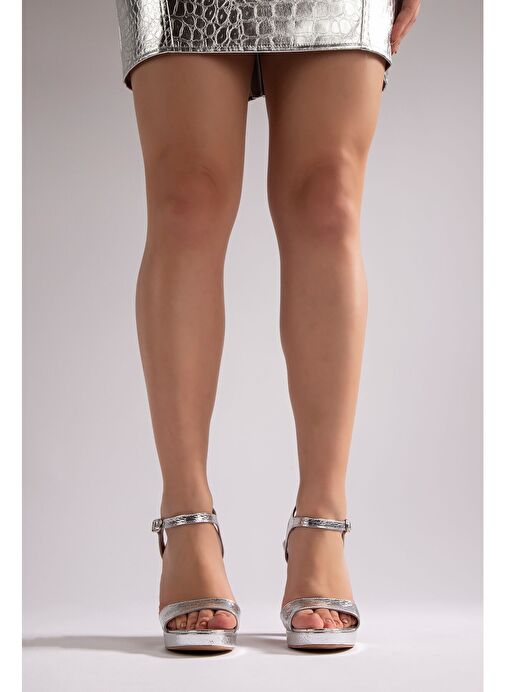 Linda Kadın Abiye Platform Topuklu Ayakkabı Gümüş - Görsel 3