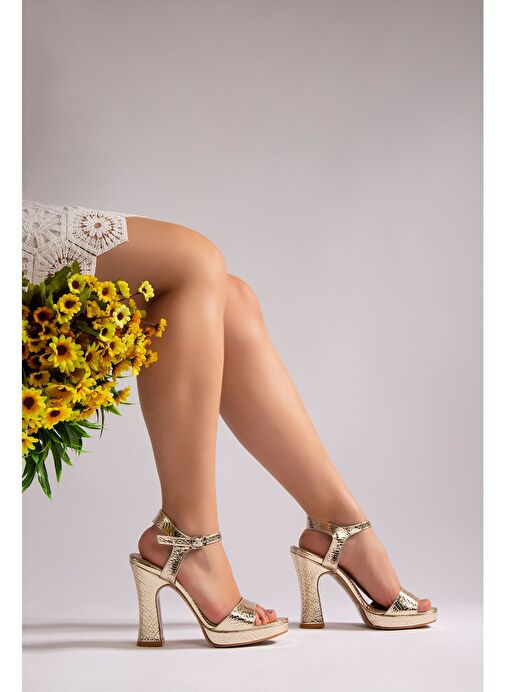 Linda Kadın Abiye Platform Topuklu Ayakkabı Gold - Görsel 2