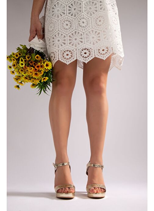 Linda Kadın Abiye Platform Topuklu Ayakkabı Gold - Görsel 4