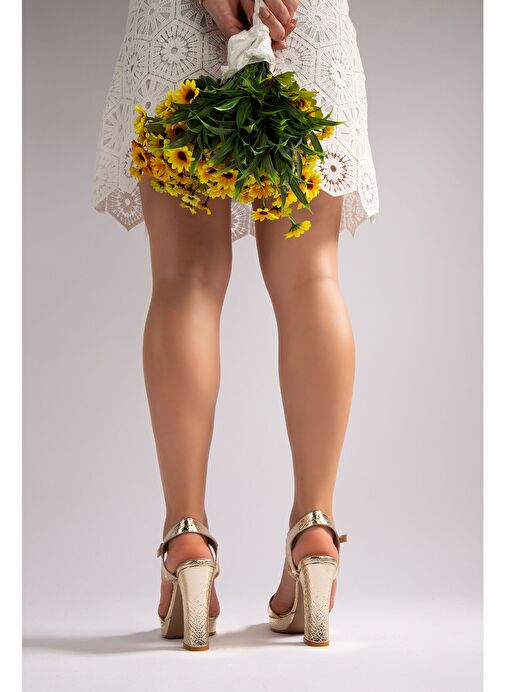 Linda Kadın Abiye Platform Topuklu Ayakkabı Gold - Görsel 5