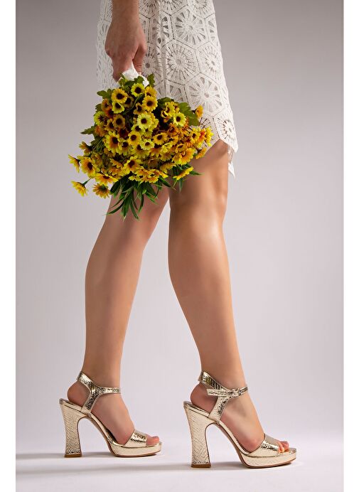 Linda Kadın Abiye Platform Topuklu Ayakkabı Gold - Görsel 7