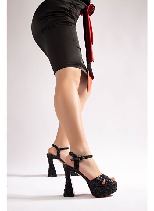 Camelia Kadın Abiye Platform Topuklu Ayakkabı Siyah Taşlı - Görsel 2