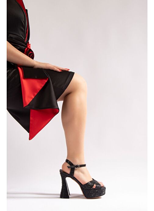 Camelia Kadın Abiye Platform Topuklu Ayakkabı Siyah Taşlı - Görsel 3