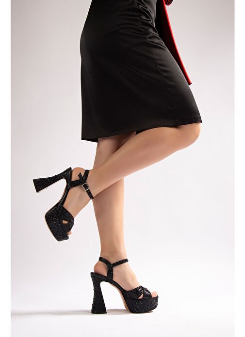 Camelia Kadın Abiye Platform Topuklu Ayakkabı Siyah Taşlı - Görsel 4