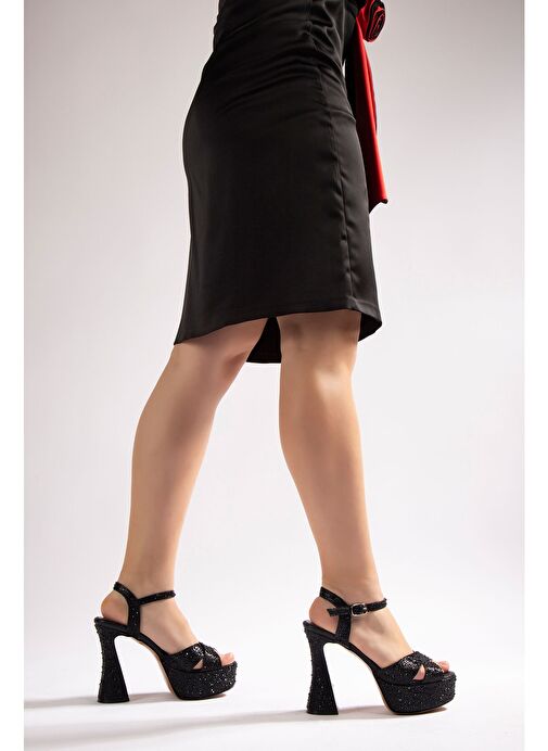 Camelia Kadın Abiye Platform Topuklu Ayakkabı Siyah Taşlı - Görsel 6