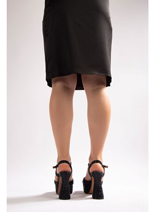 Camelia Kadın Abiye Platform Topuklu Ayakkabı Siyah Taşlı - Görsel 7