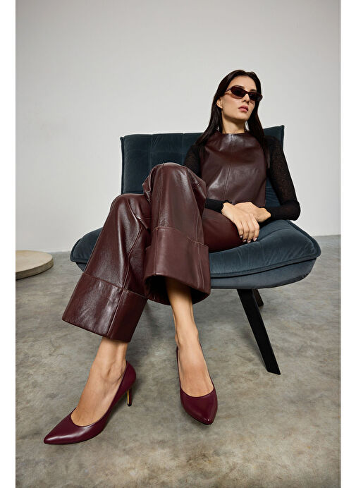 Ziya Bordo Kadın Deri Topuklu Ayakkabı 1231003 4292_400 - Görsel 5