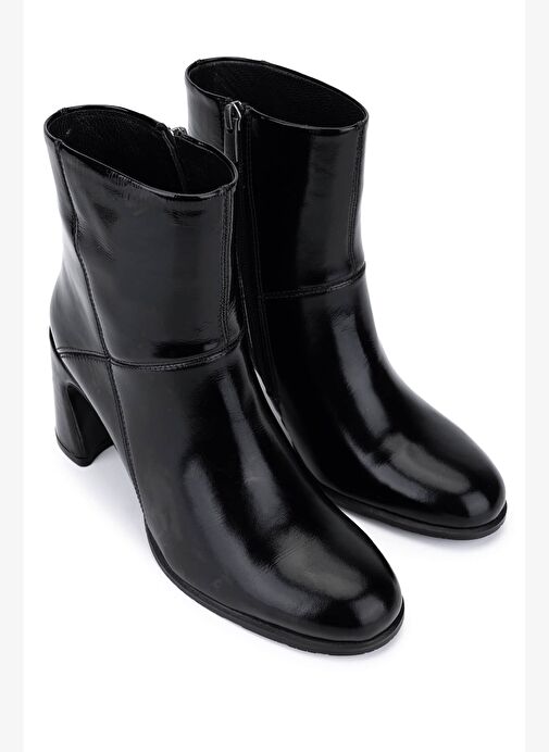 Tamer Tanca Kadın Hakiki Deri Siyah Rugan Klasik Bot - Görsel 3