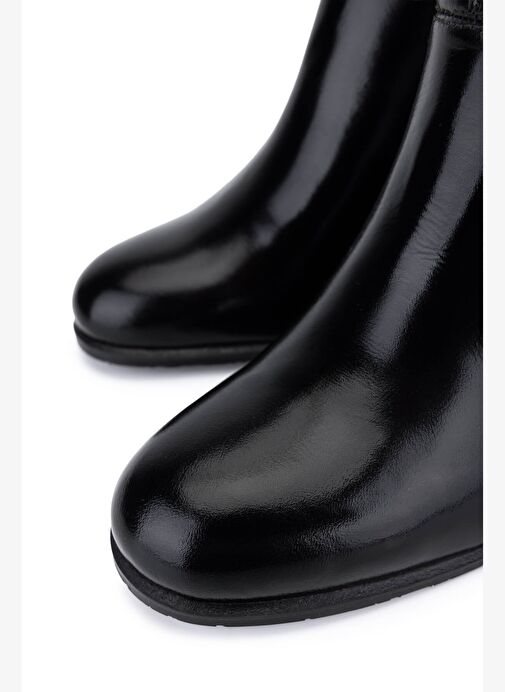 Tamer Tanca Kadın Hakiki Deri Siyah Rugan Klasik Bot - Görsel 5