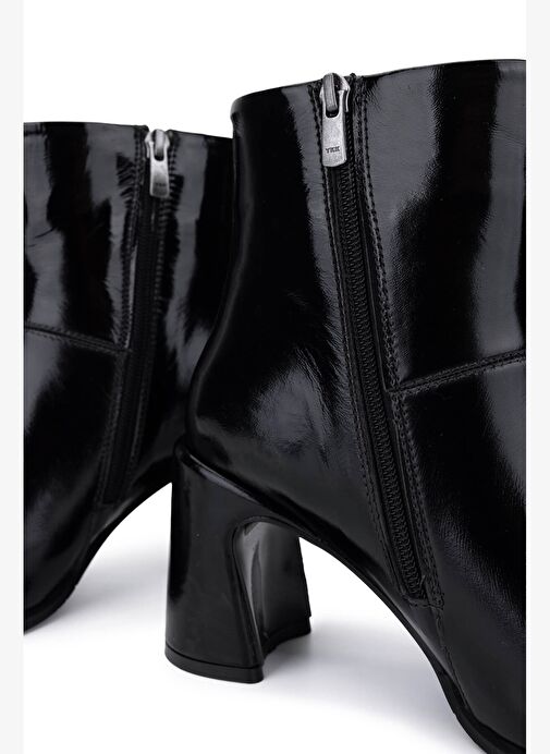 Tamer Tanca Kadın Hakiki Deri Siyah Rugan Klasik Bot - Görsel 6