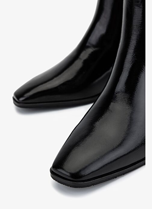 Valmenti Kadın Hakiki Deri Siyah Rugan Topuklu Bot - Görsel 4