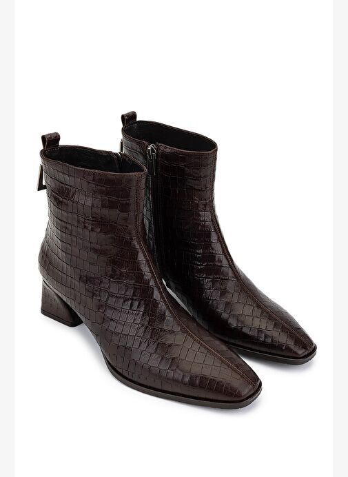 Tamer Tanca Kadın Hakiki Deri Kahverengi Kroko Klasik Bot - Görsel 3