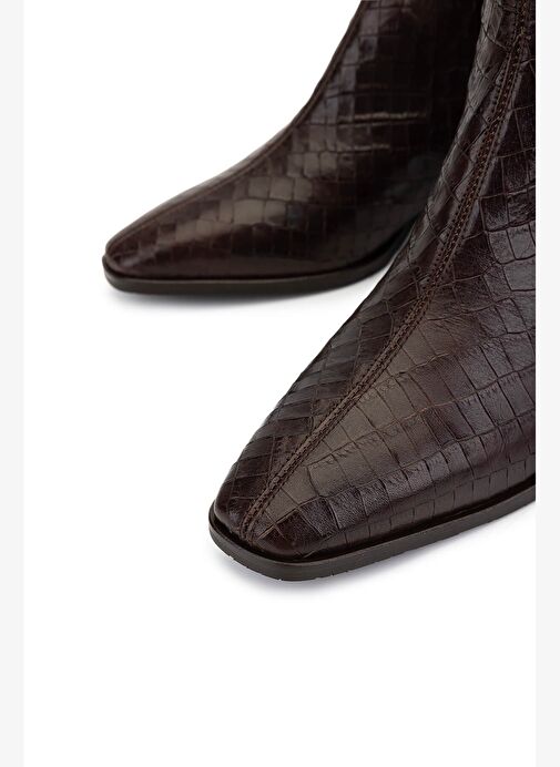 Tamer Tanca Kadın Hakiki Deri Kahverengi Kroko Klasik Bot - Görsel 4
