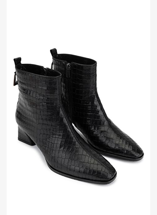 Tamer Tanca Kadın Hakiki Deri Siyah Kroko Klasik Bot - Görsel 3