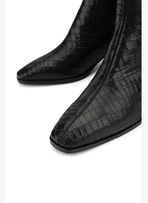 Tamer Tanca Kadın Hakiki Deri Siyah Kroko Klasik Bot - Görsel 4