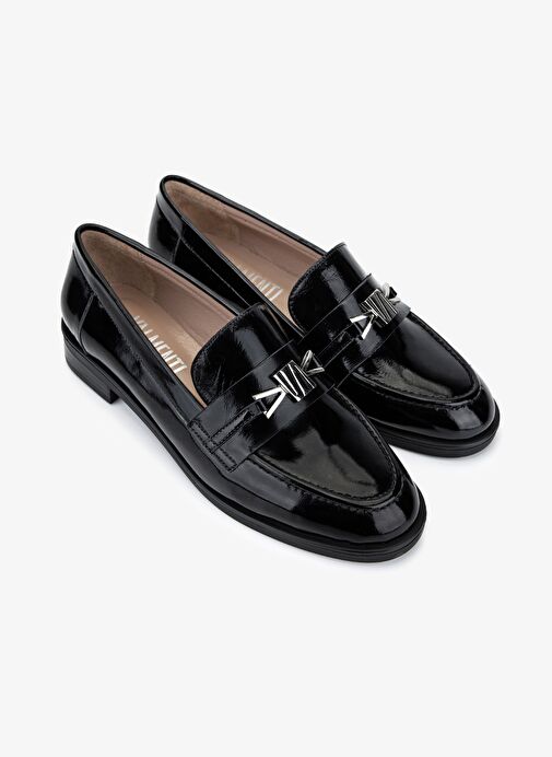 Valmenti Kadın Hakiki Deri Siyah Rugan Loafer Ayakkabı - Görsel 3