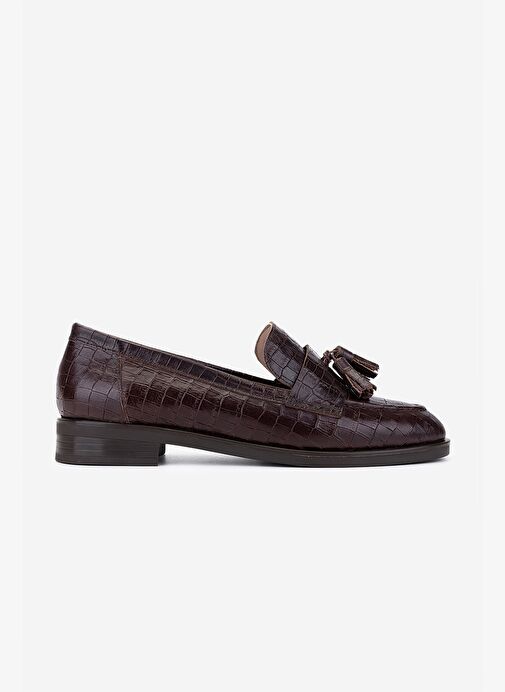 Valmenti Kadın Hakiki Deri Kahverengi Kroko Loafer Ayakkabı - Görsel 2