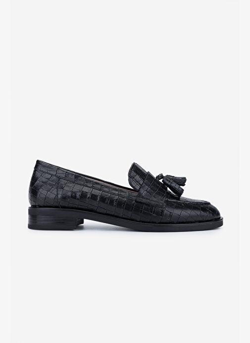 Valmenti Kadın Hakiki Deri Siyah Kroko Loafer Ayakkabı - Görsel 2