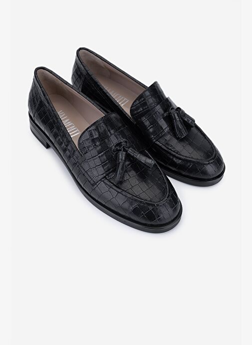 Valmenti Kadın Hakiki Deri Siyah Kroko Loafer Ayakkabı - Görsel 3