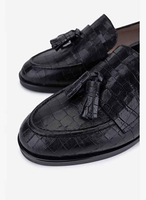 Valmenti Kadın Hakiki Deri Siyah Kroko Loafer Ayakkabı - Görsel 4